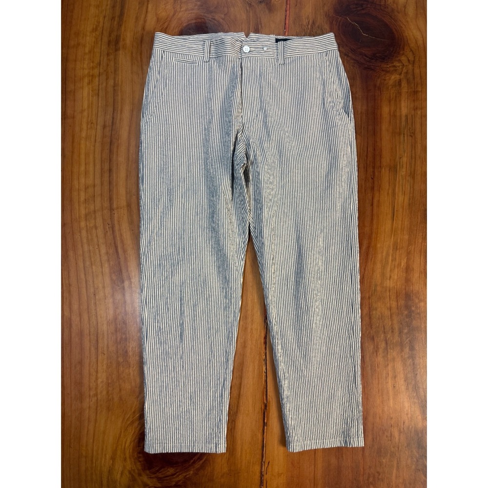 Rag & Bone Men's Pants 33 Seersucker Cotton Pinstripe Chino Crop Cream R3-24